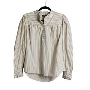 Vineyard Vines Shirt Womens Medium Long Sleeve Ruffle Collar Blouse Stripe